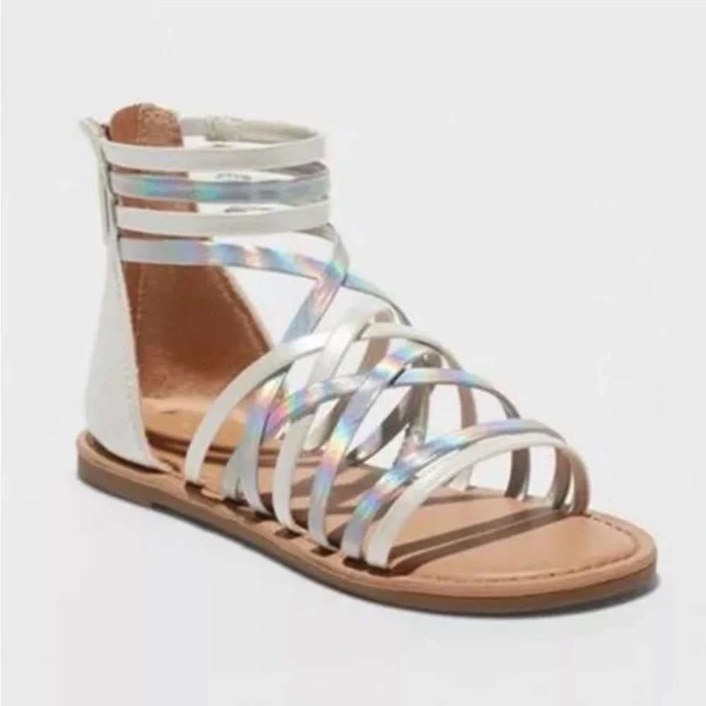 Cat & Jack Silver and White Sandals with Metallic Straps - Picture 1 of 6